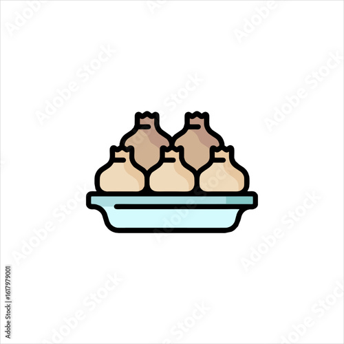 Steamed Dumplings Arranged On Rectangular Serving Plate