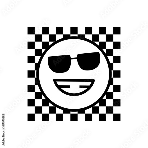 Cool Smiley Face with Sunglasses on Checkered Background