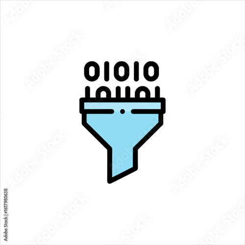 Data funnel filtering binary code, representing information processing and extraction of valuable insights from raw data, symbolizing technological advancement.