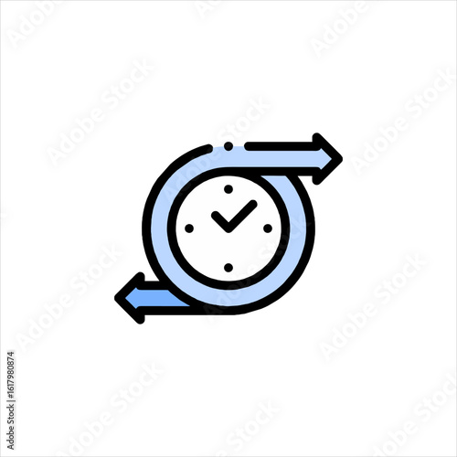 Clock with arrows circling shows process of time management and efficiency on white backdrop. showing amazing visual quality and appeal.
