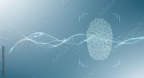 Digital fingerprint scan with light waves against a gradient blue background