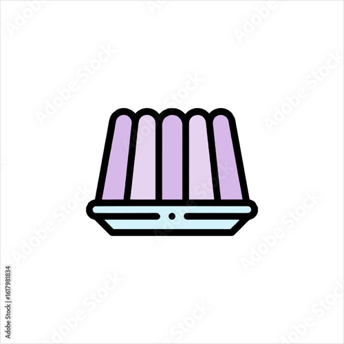 Purple gelatin dessert sits on a plate, a sweet and wobbly treat ready to be enjoyed on a bright white surface, evoking childhood memories and simple pleasures.