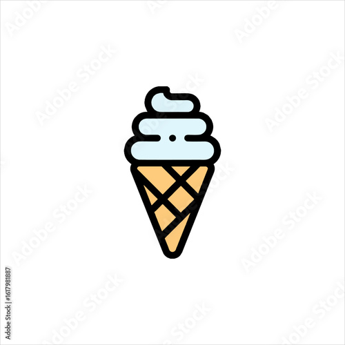 Single ice cream cone with light blue soft serve sits on a white surface, a simple and refreshing treat for a warm day.