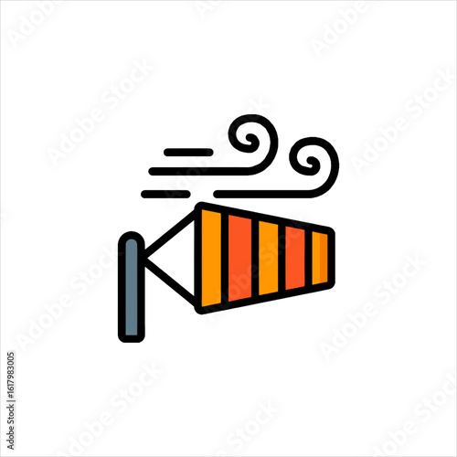 Windsock indicates wind direction and speed on a pole in an open area, showing the force of nature and potential hazards, creating a sense of awareness.