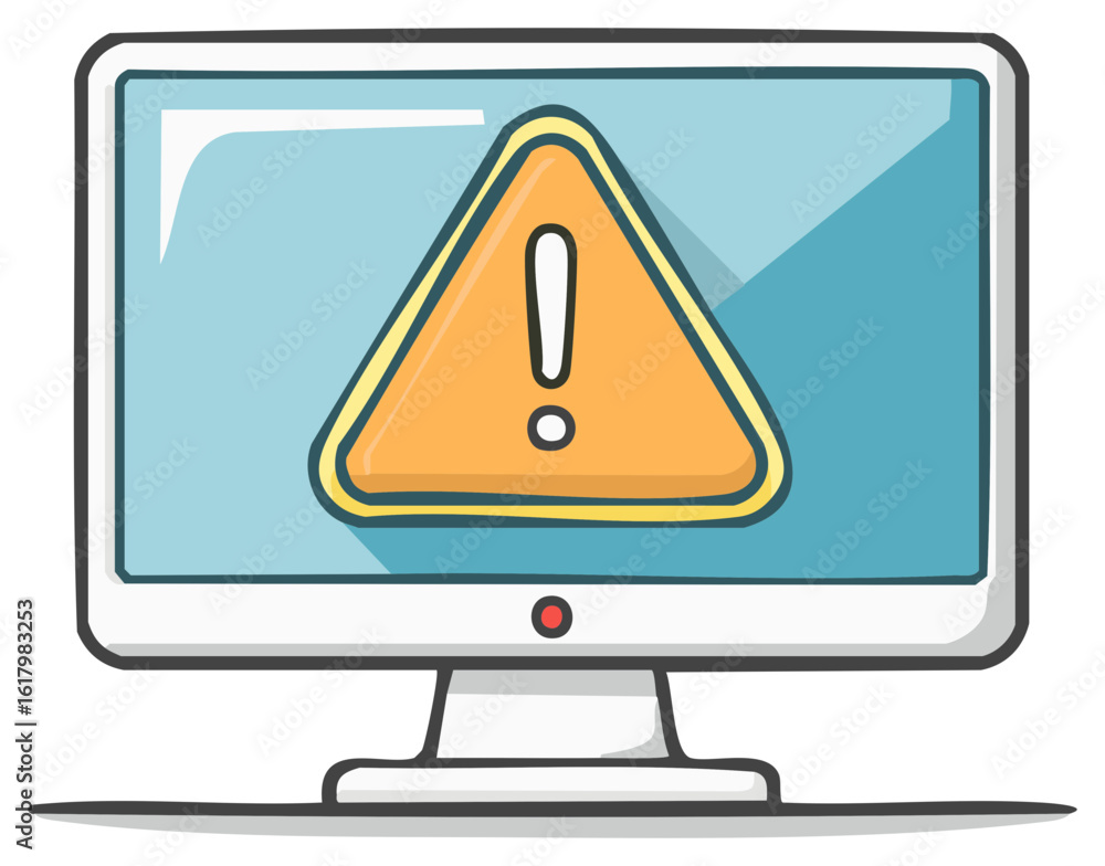 Computer screen with yellow warning sign indicating alert or caution concept Computer screen with yellow warning sign indicating alert or caution concept