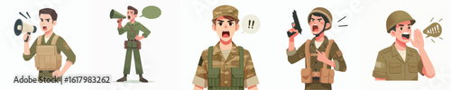 vector character of soldier shouting