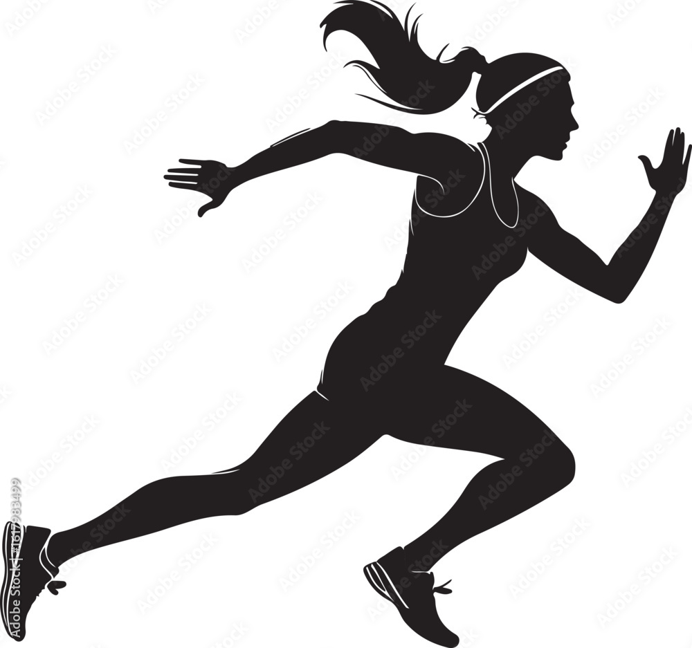 Silhouette of Female Sprinter in Action – Fitness, Speed, and Athletic Training Concept Silhouette of Female Sprinter in Action – Fitness, Speed, and Athletic Training Concept
