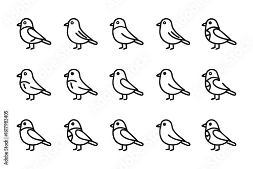 Avian Assembly: A cohesive arrangement of simple, stylized bird illustrations, embodying the essence of flight and freedom.