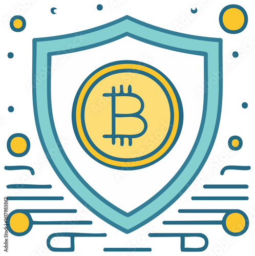 Bitcoin Crypto Currency Protected by Shield Design Icon for Financial Security and Digital Asset Safeguarding
