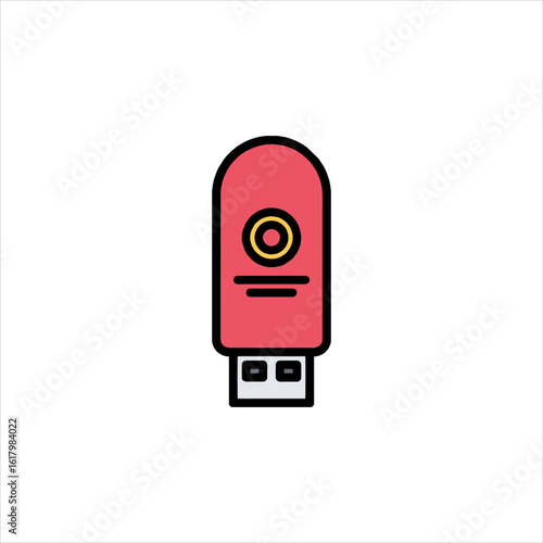 Red usb drive storing data for transfer on white surface, representing modern technology and data storage solutions.