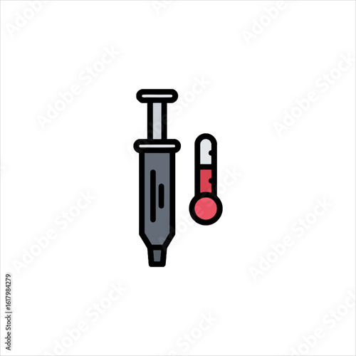 Syringe and thermometer representing medical equipment for healthcare lying on white surface, indicating health checkup and prevention.