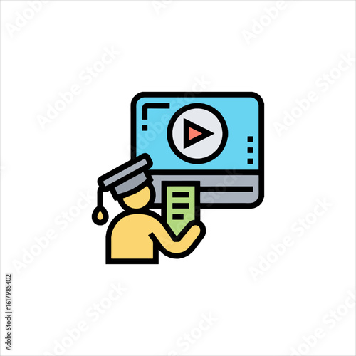 Student watches online video lecture while holding notes, learning remotely with technology for education and personal growth.