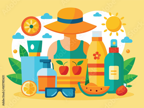 Face Sunblock Cream Application Flat Design