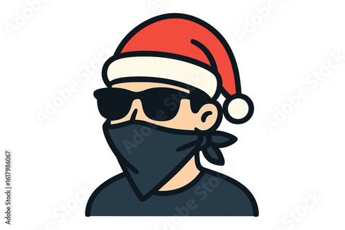 Christmas 2020 greeting featuring unsettling Santa artwork and coronavirus-themed lettering for holiday cards and invitations during self-quarantine