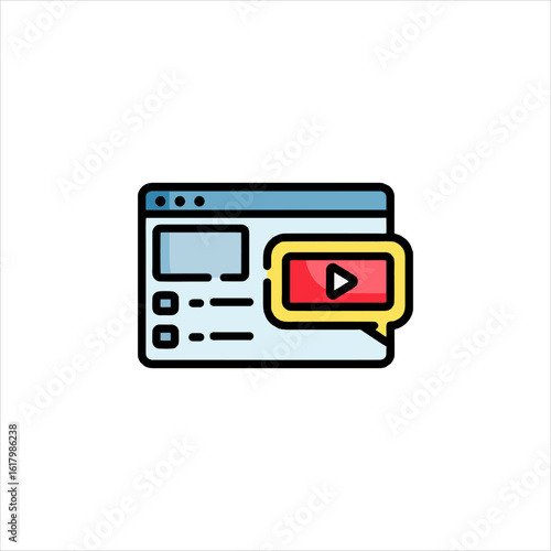 Website displays video content within a speech bubble, representing online streaming and digital media in a modern and engaging way.