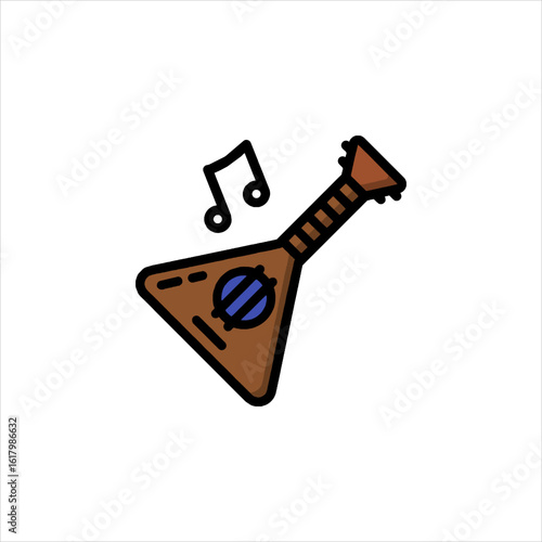 Balalaika emits musical notes in a simple drawing style, showcasing folk music and cultural heritage with a cheerful vibe.