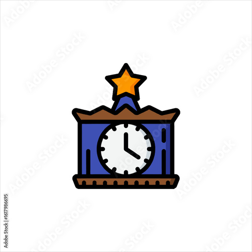 Clock with star on top indicates time in a whimsical and playful style, suggesting punctuality and festive atmosphere.