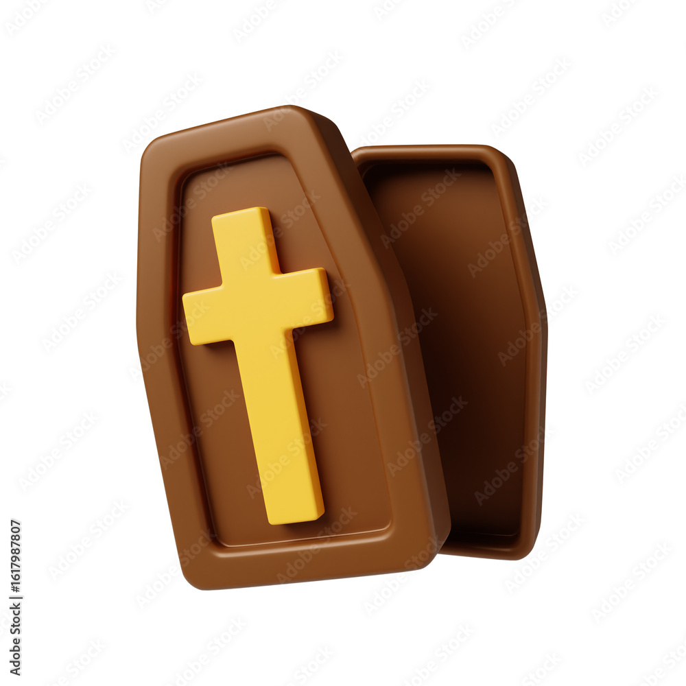 Obraz premium 3D Halloween cute icon featuring a spooky coffin design. 3D render illustration