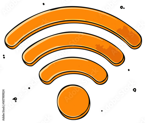 Vibrant Orange Cartoon Style WiFi Symbol with Connection Bars and Artistic Texture