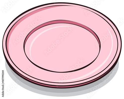 Cartoon vector illustration of a simple empty pink dinner plate