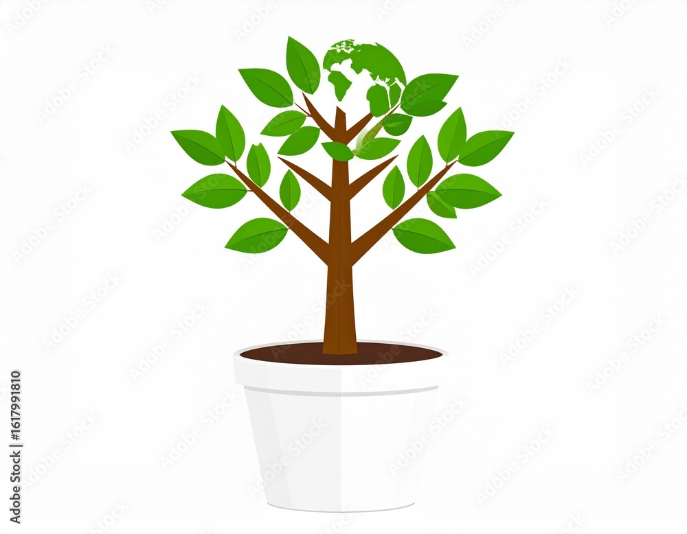 Obraz premium Eco Concept: Globe-Shaped Tree in Minimalist Pot
