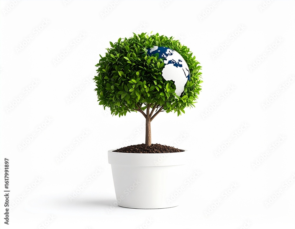 Obraz premium Stylized Tree with Globe Foliage in White Pot