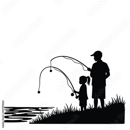Brother and sister fishing by the water children rods