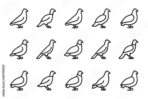Line Art Pigeons Array: A pattern of minimalistic outline drawings of pigeons, perfect for design elements and a clean, uncluttered aesthetic.