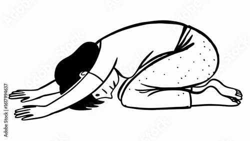 silhouette of a girl in child yoga pose