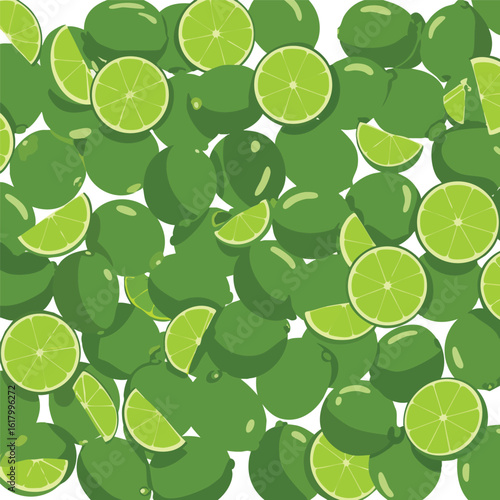 Vibrant Green Limes Citrus Fruit Seamless Pattern Background