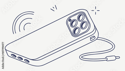 A smartphone with a charger cable is ringing, showcasing modern technology and digital communication, isolated on white background