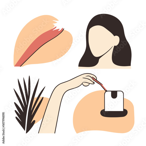 Minimalist vector illustration of woman waxing leg hair with waxing strip and applicator in flat style beauty and personal care concept