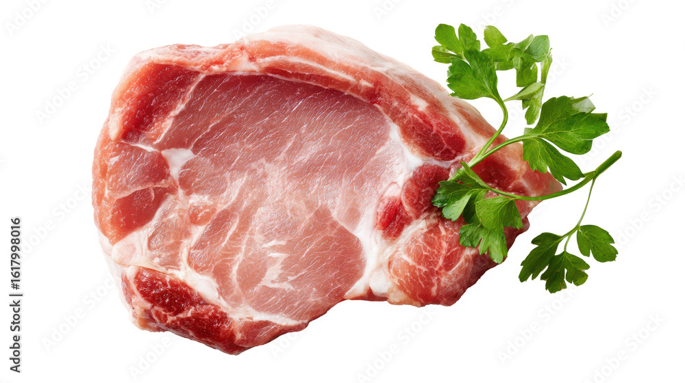Obraz premium Pork chop with fresh parsley on a white isolate background