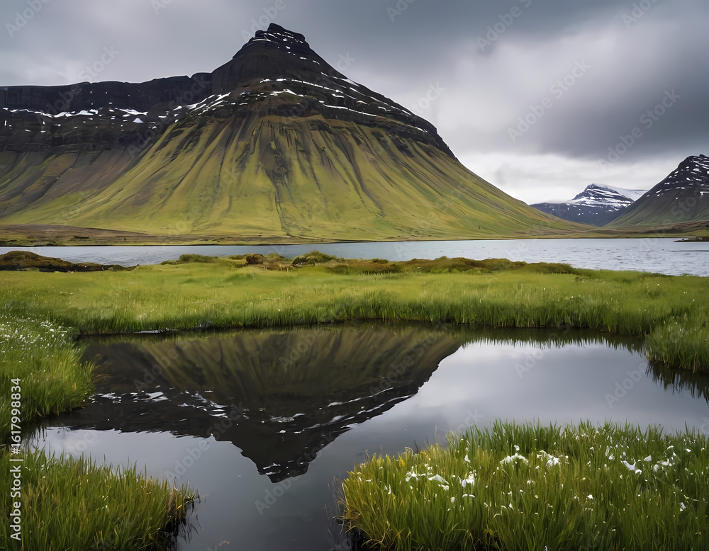 Naklejka premium mountain landscape with lake and mountains