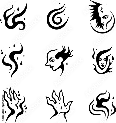  Macabre Stylized Faces and Hands tattoo design bundle