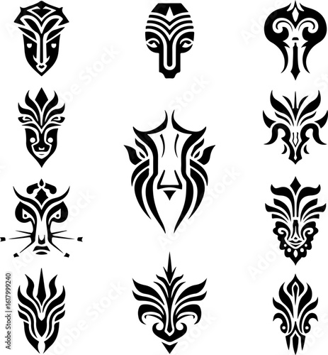 Masks, Tribal, Ethnic, Abstract tattoo design