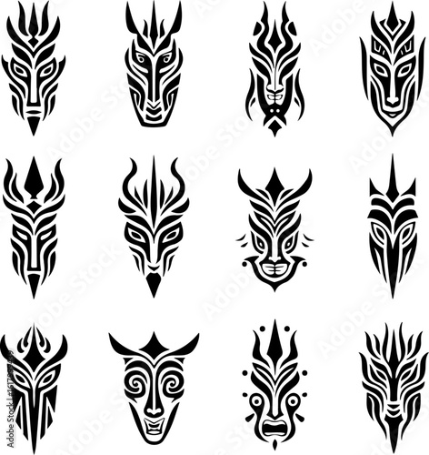 Masks, Tribal, Ethnic, Abstract tattoo design