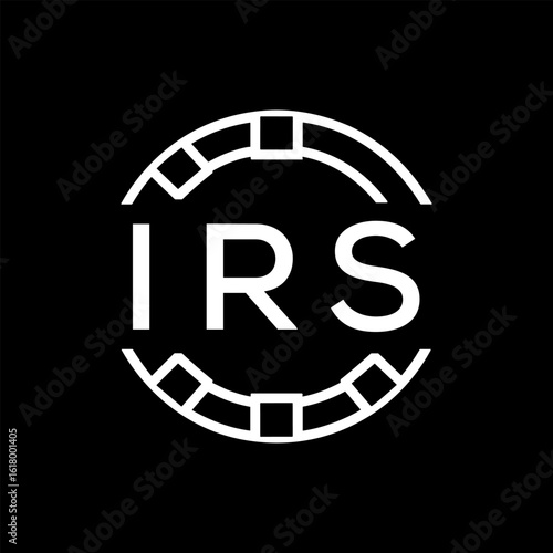 IRS Minimalist IRS Logo Design on Black Background – IRS Later Logo, Modern Circular Branding Concept
