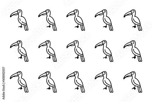 Toucan Pattern: A pattern of toucans is displayed in an organized arrangement, illustrating the striking aesthetics of this unique bird and an embodiment of natural form and simplicity.