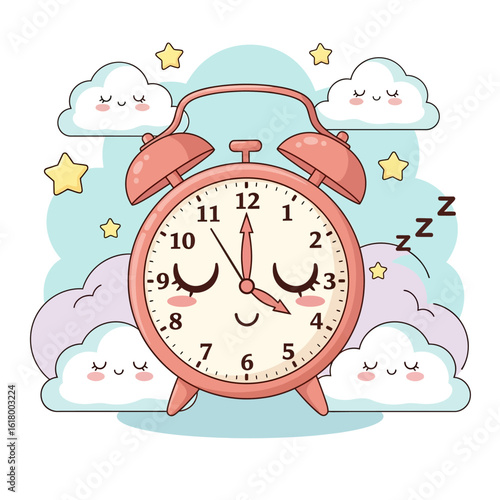 Cute Sleeping Alarm Clock with Dreamy Clouds and Stars