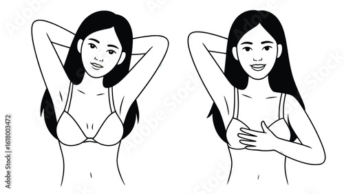 Comfort and Confidence: Two Asian women express a sense of comfort and confidence with their bras, showcasing the balance of body positivity and security in their daily lives.