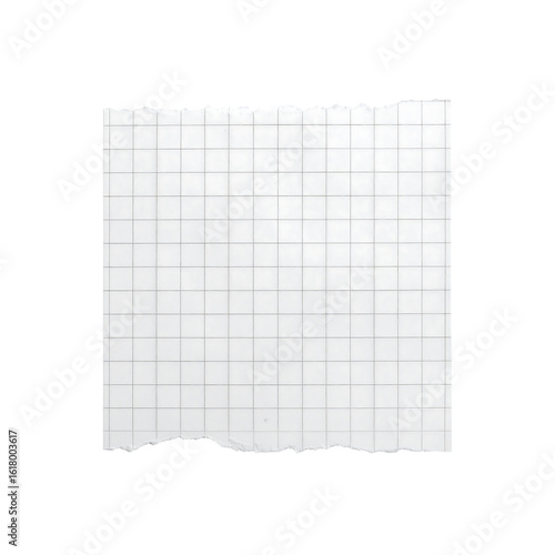 Torn piece of squared graph paper texture design on transparent background