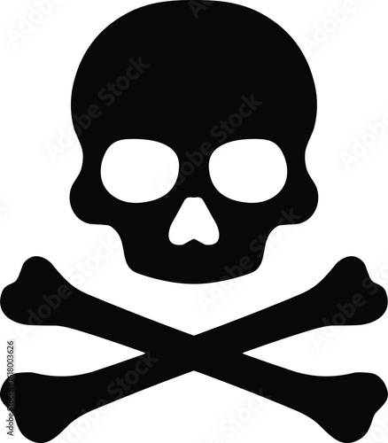 Vector silhouette of skull and crossbones—black danger symbol for poison, hazard signage, and pirate-themed content