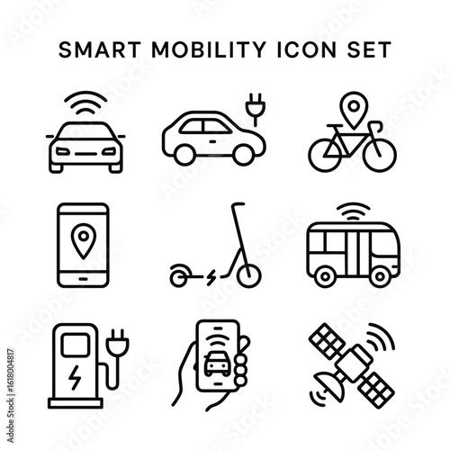 Future transport and mobility vector icons. Outline symbols. Line design