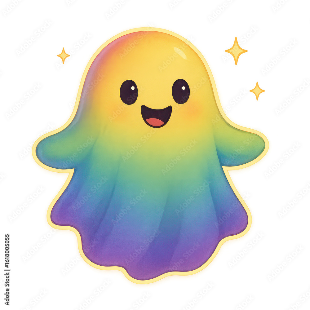 Obraz premium Glowing rainbow ghost illustration for party theme Colorful Friendly Ghost Cartoon Character Illustration