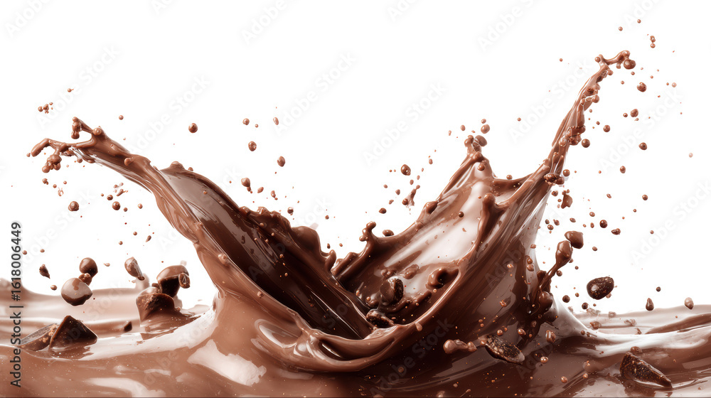 Fototapeta premium Delicious chocolate splash with rich texture, isolated on a white background.