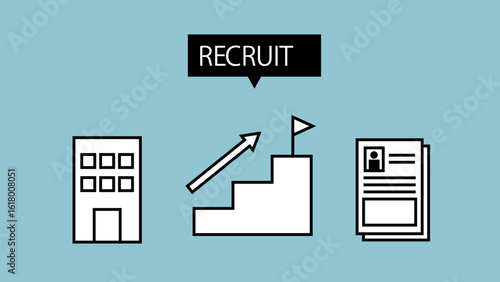 就職活動やキャリアアップを示すリクルート関連のアイコンセット