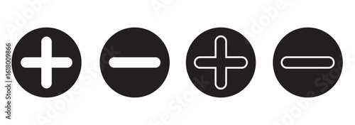 Checkmark icon and plus and minus icon. Plus, Minus, Multiplication, Division, Equal Black colors. Calculation icon in trendy flat style isolated on white background. Math symbol. Vector illustration.