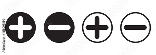 Checkmark icon and plus and minus icon. Plus, Minus, Multiplication, Division, Equal Black colors. Calculation icon in trendy flat style isolated on white background. Math symbol. Vector illustration.