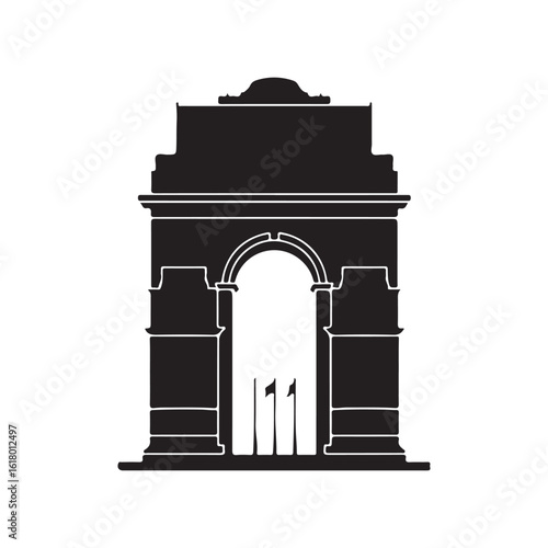 India gate delhi silhouette vector flat illustration design on white background